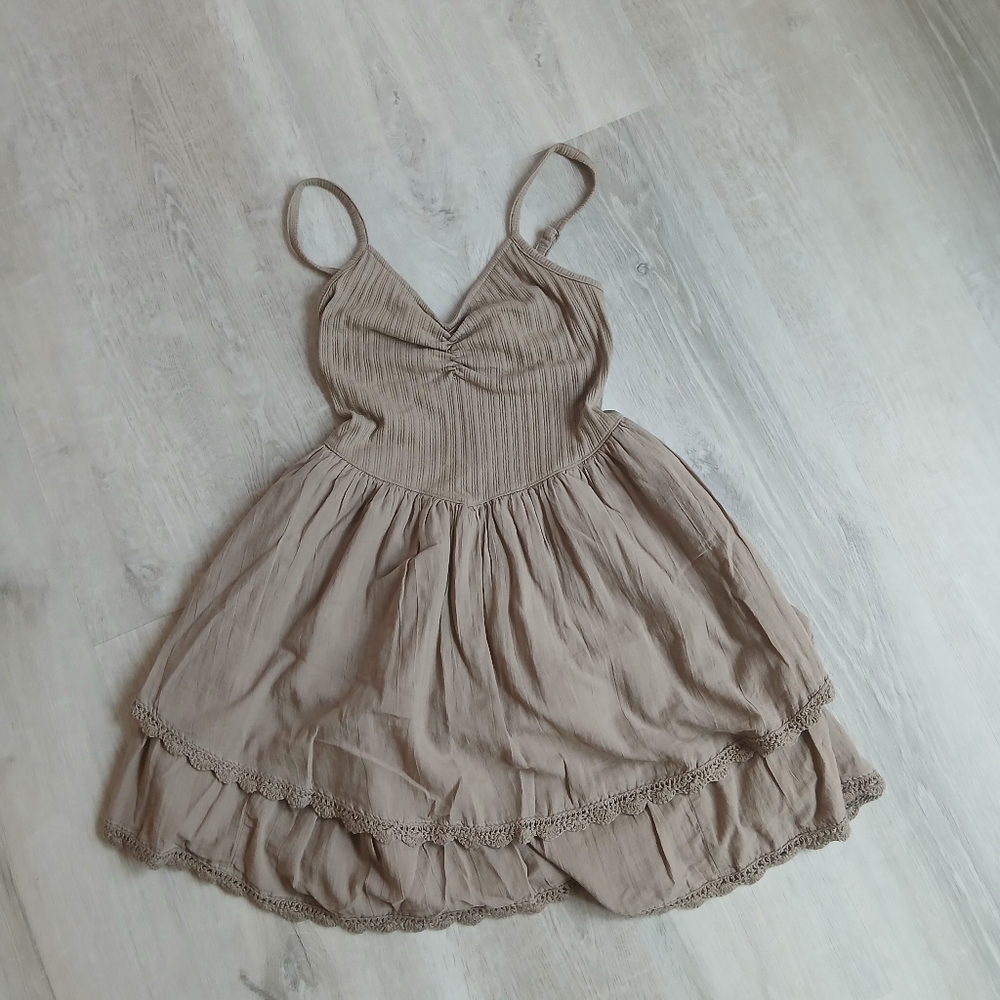 Aerie brown ruffle mini dress. only worn a few times! size S